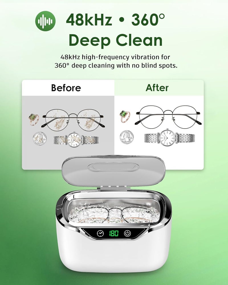ByteRoll Ultrasonic Jewelry Cleaner, 24oz (700ml) Ultrasonic Cleaner with 48kHz High-Frequency, 5 Cleaning Modes, 304 Stainless Steel Tank, for Jewelry, Eyeglasses, Dentures, Coins, Watch Bands, Ring - Image 3